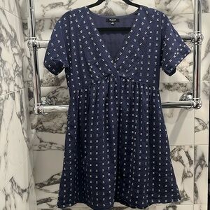 Madewell V-Neck Dolman-Sleeve Mini Dress in Textured Dot Navy Women’s XS